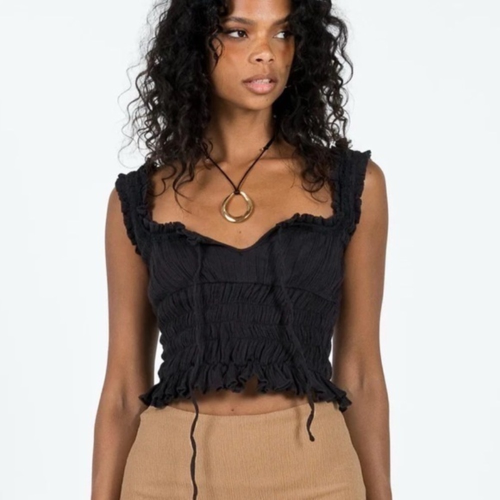 Princess Polly Black Smocked Sleeveless Crop Top